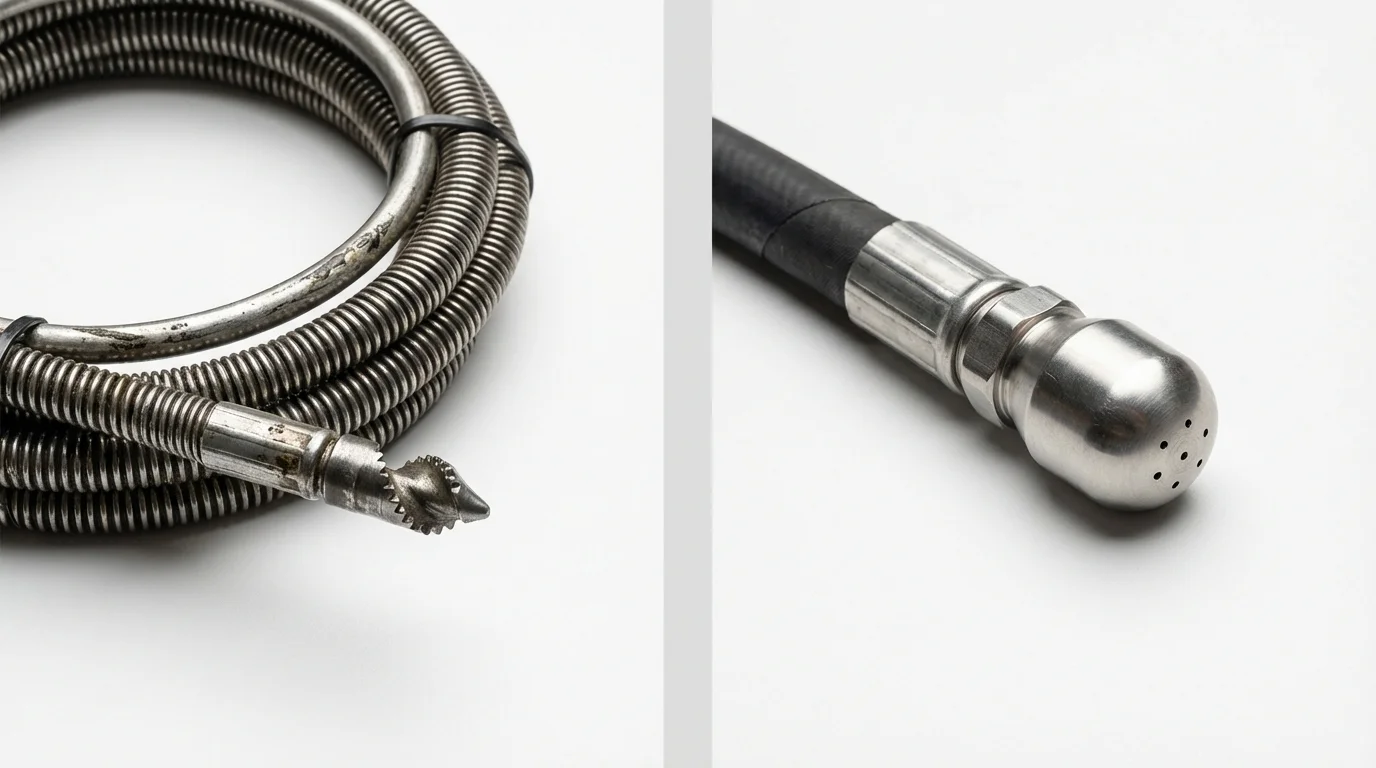 Drain snake cable and hydro jetting nozzle used for drain cleaning in Sardis, GA