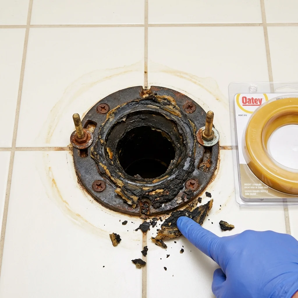 Failed wax ring showing water seepage at the base of a toilet in a Sardis, GA home